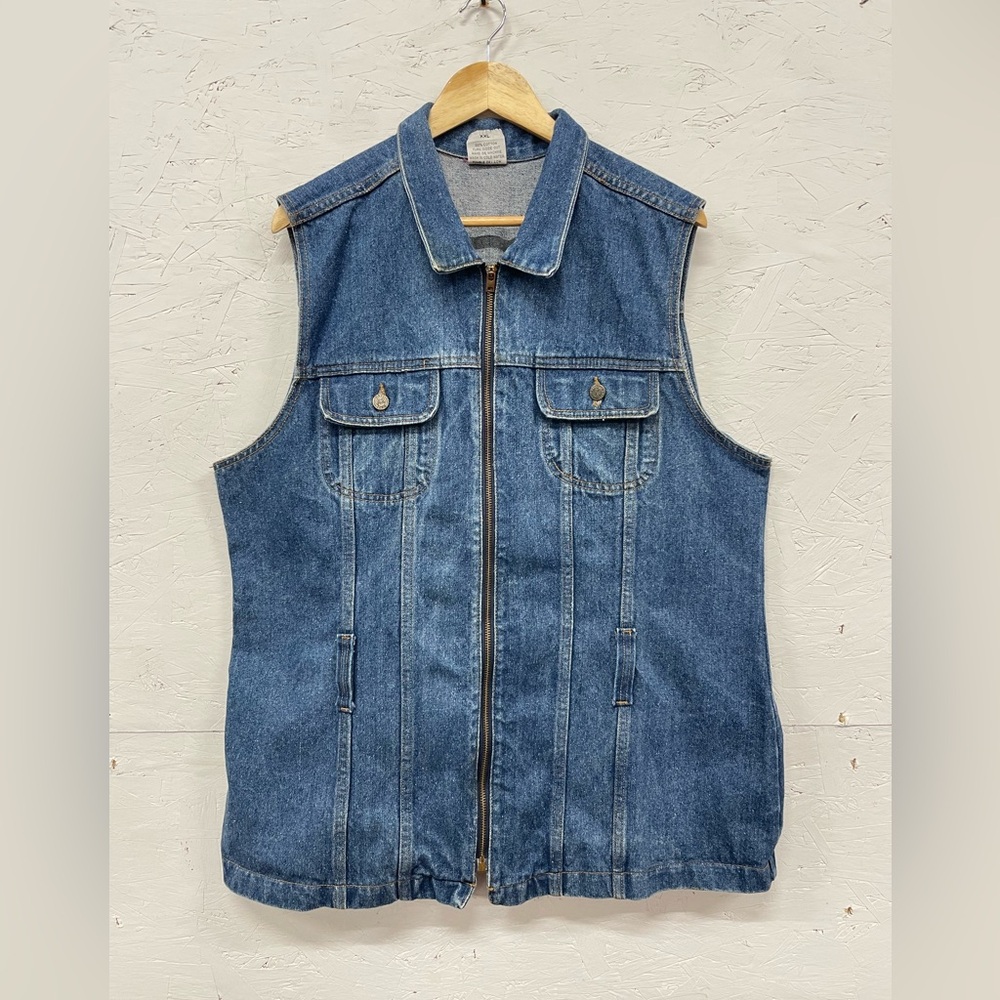 Vintage Navi Denim Full Zip Vest, Size XXL